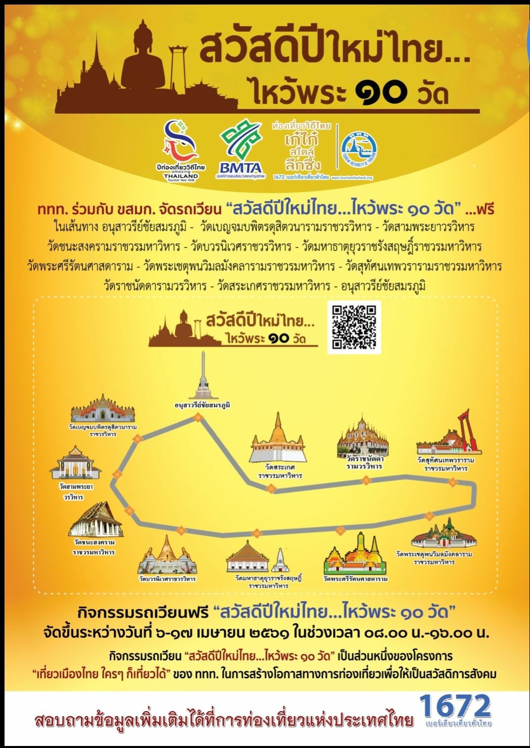 ททท. ชวนคนไทย ไหว้พระ 10 วัด รอบเกาะรัตนโกสินทร์ เสริมสิริมงคลเนื่องในวันปีใหม่ไทย 2561